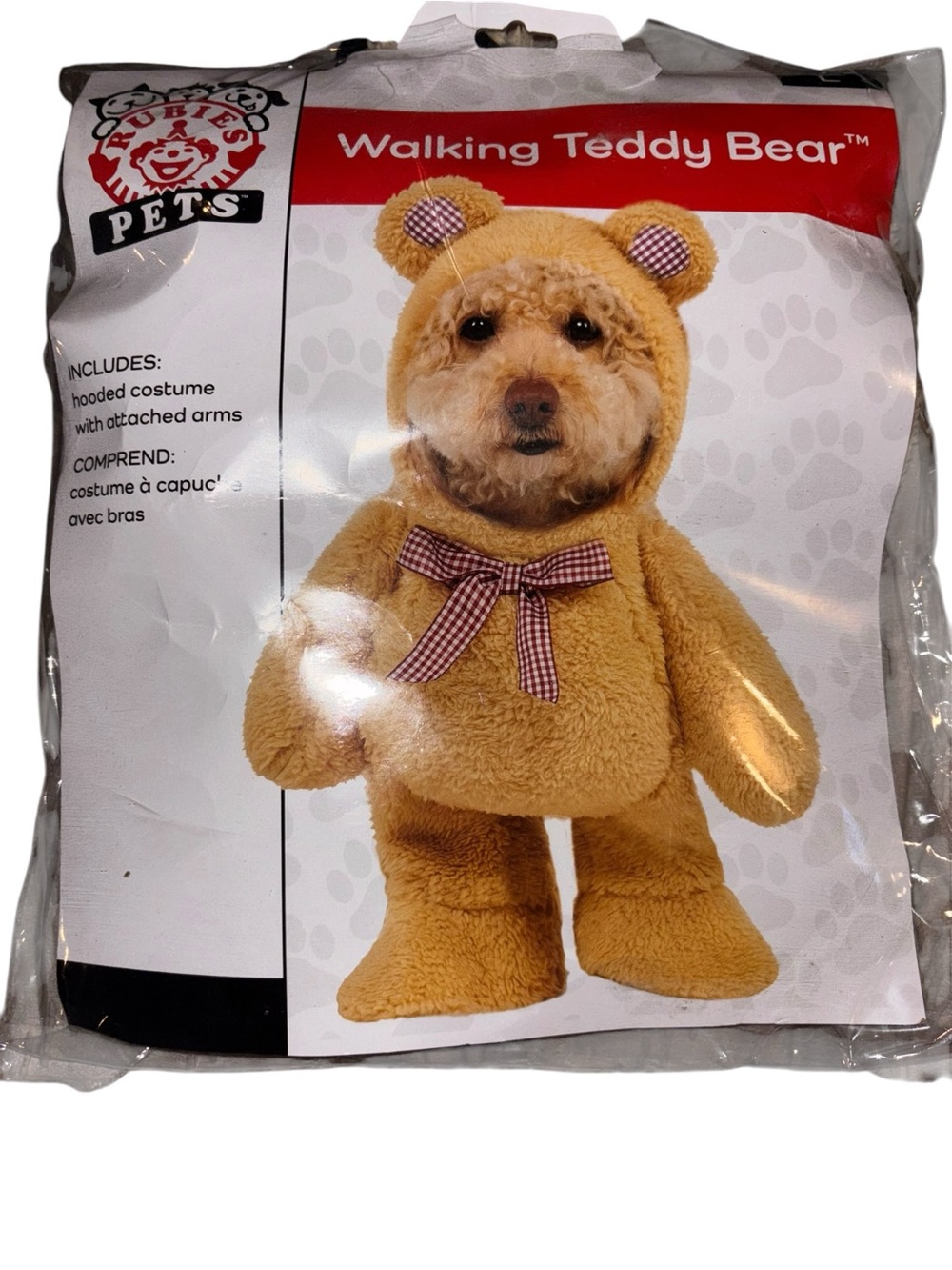 Walking Teddy Bear Plush Hooded Dog Costume - Tan